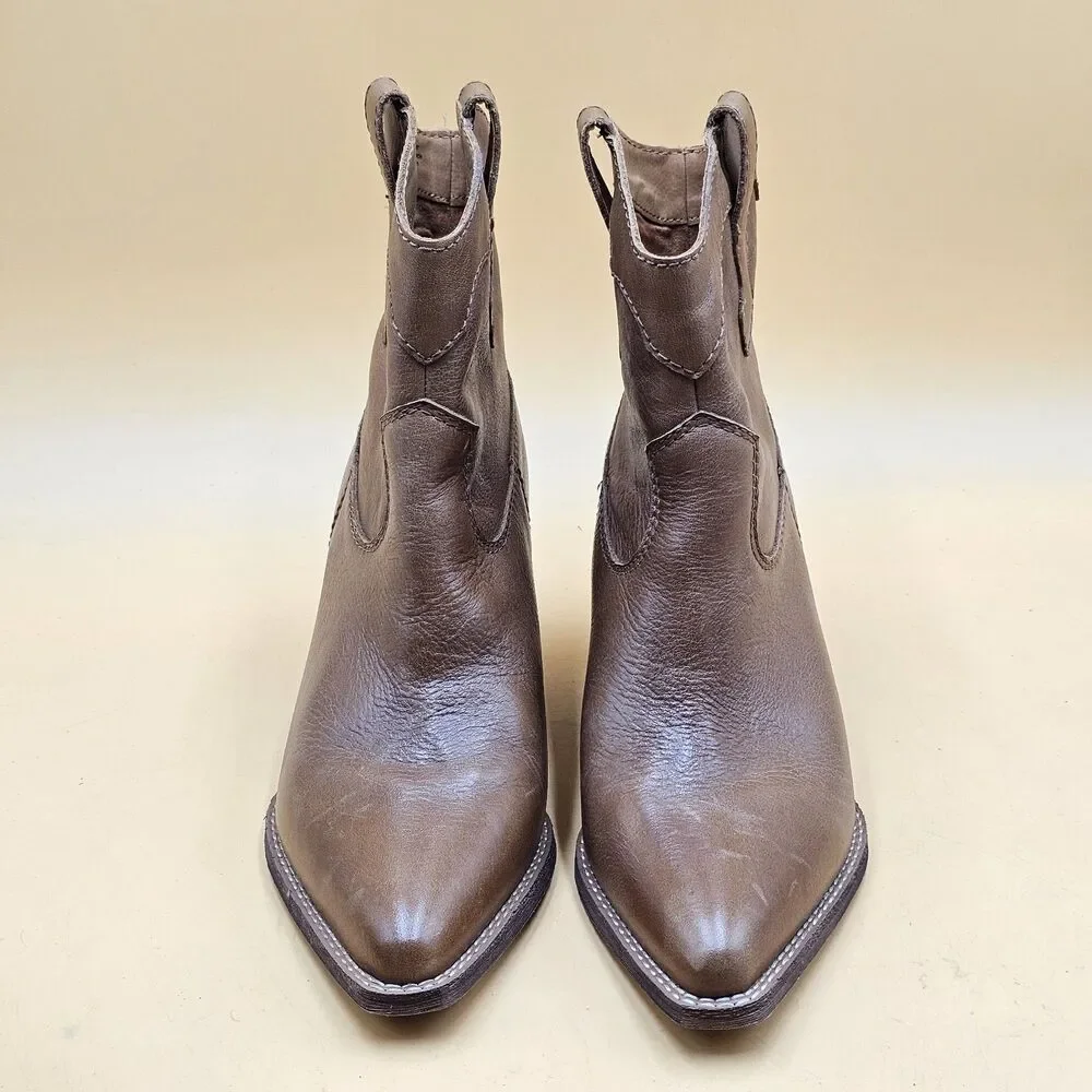 New Womens Zodiac Roslyn Brown Leather Western Ankle Cowboy Boots Size 8.5 M